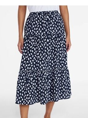 Time and TruNavy Blue Floral Tiered Midi Skirt
